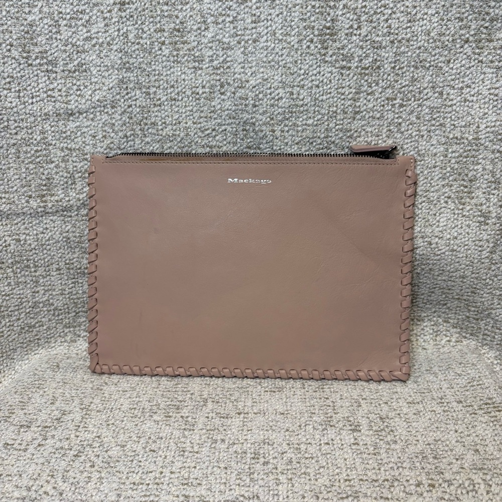 Mackage Pink Leather Zipper Pouch, Suede Interior
